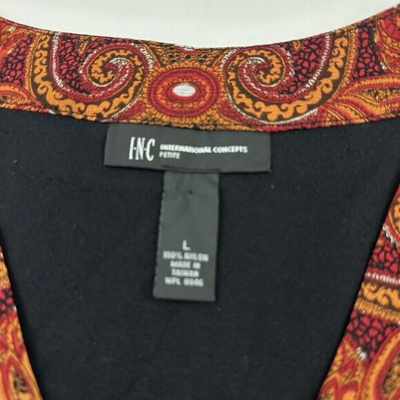 INC Womens Vintage Y2k Babydoll Top Size L Black Orange Paisley Mesh Sheer Trim - Picture 6 of 11